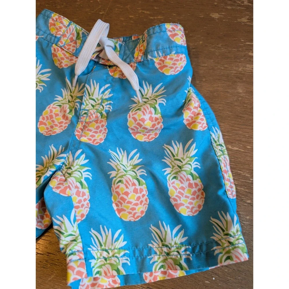 Janie and Jack Boys Blue Pineapple Print Swim Trunks Size 12-18 Months beachy